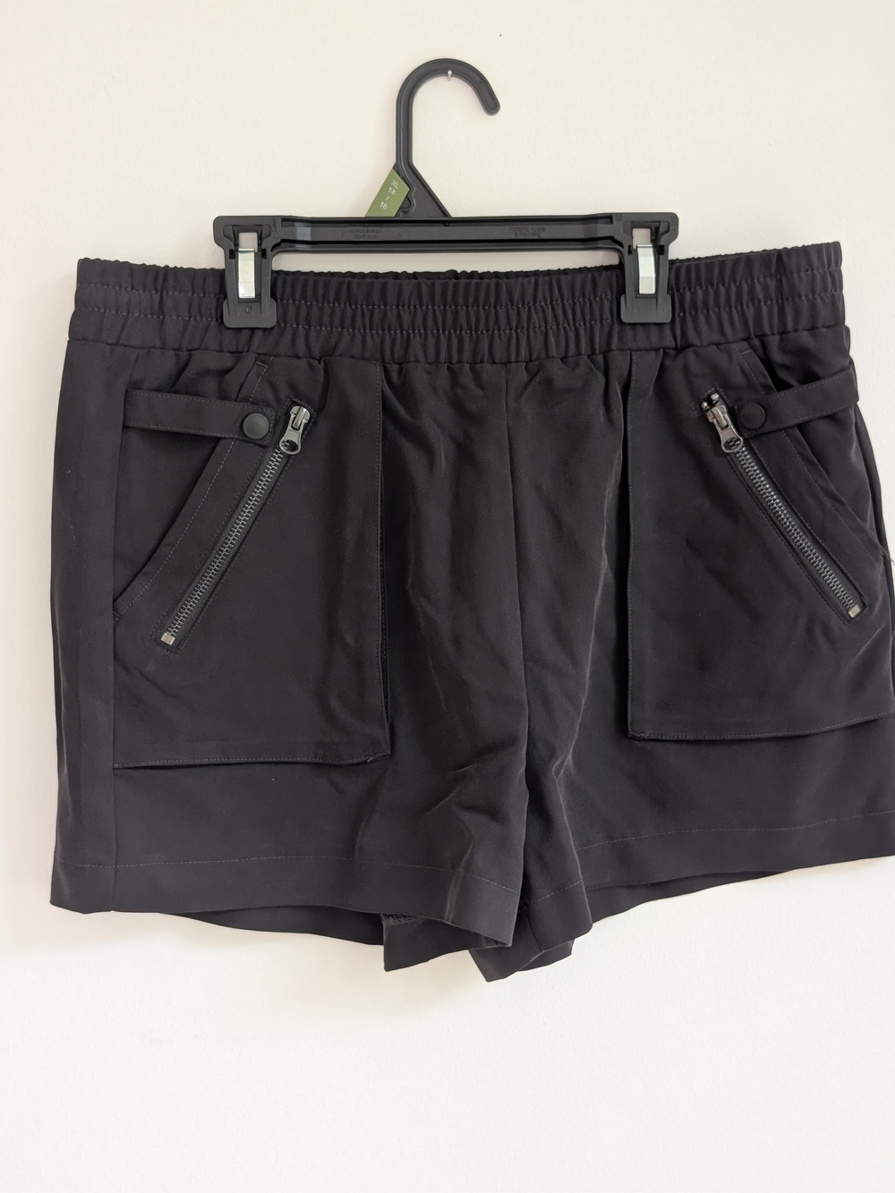 KanCan Black Elastic-Waist Cargo Shorts with Zip Pockets